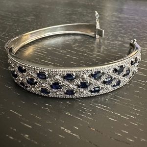 Zales Oval Lab Created Blue Sapphire Diamond Accent Bangle Sterling Silver